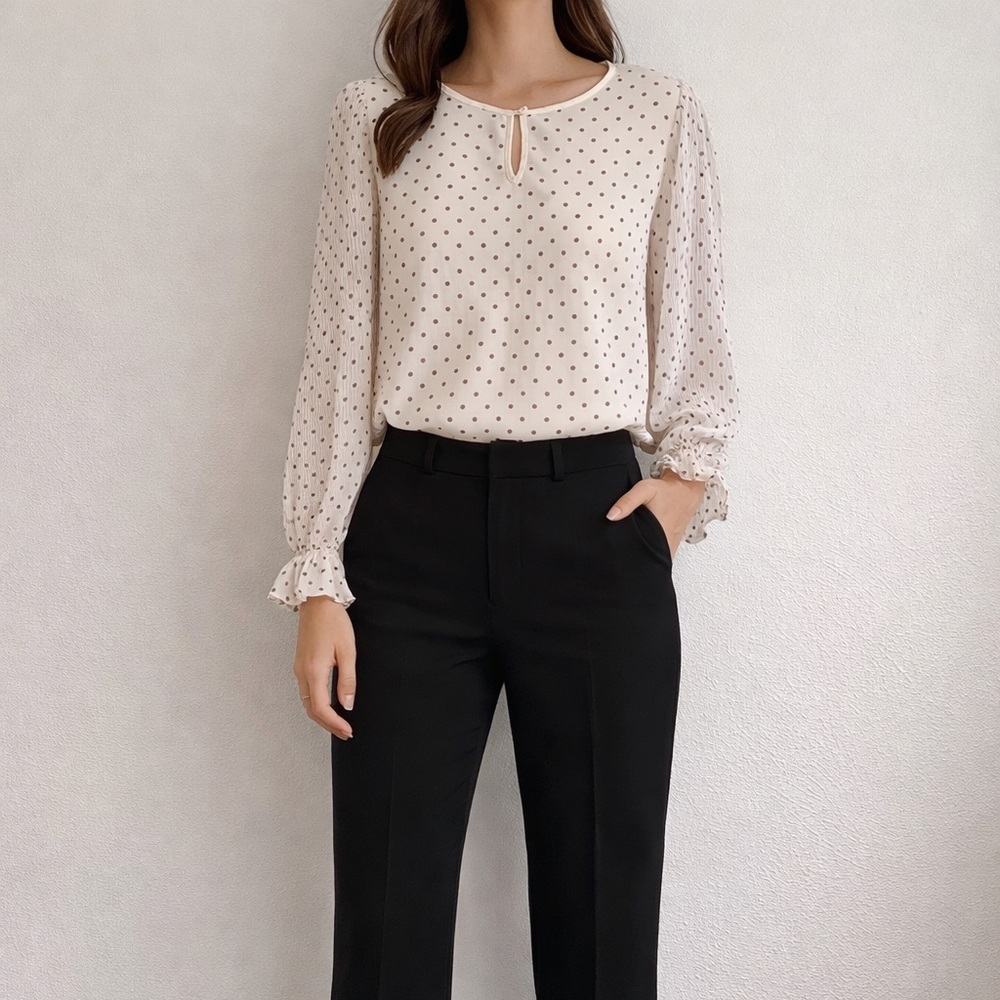 Talbots Cream Polka Dot Blouse